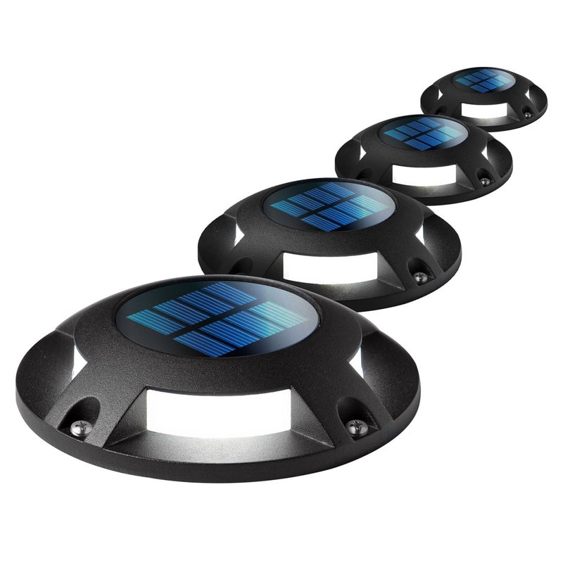 Home Zone Security 4 Packs Solar Deck Light Outdoor 20 Lumens Waterproof Weather Resistant, No Wiring, Auto On Sensor Fence Light, Durable Aluminum Plastic Case for Decor Step Pathway Backyard Garden - Image 1